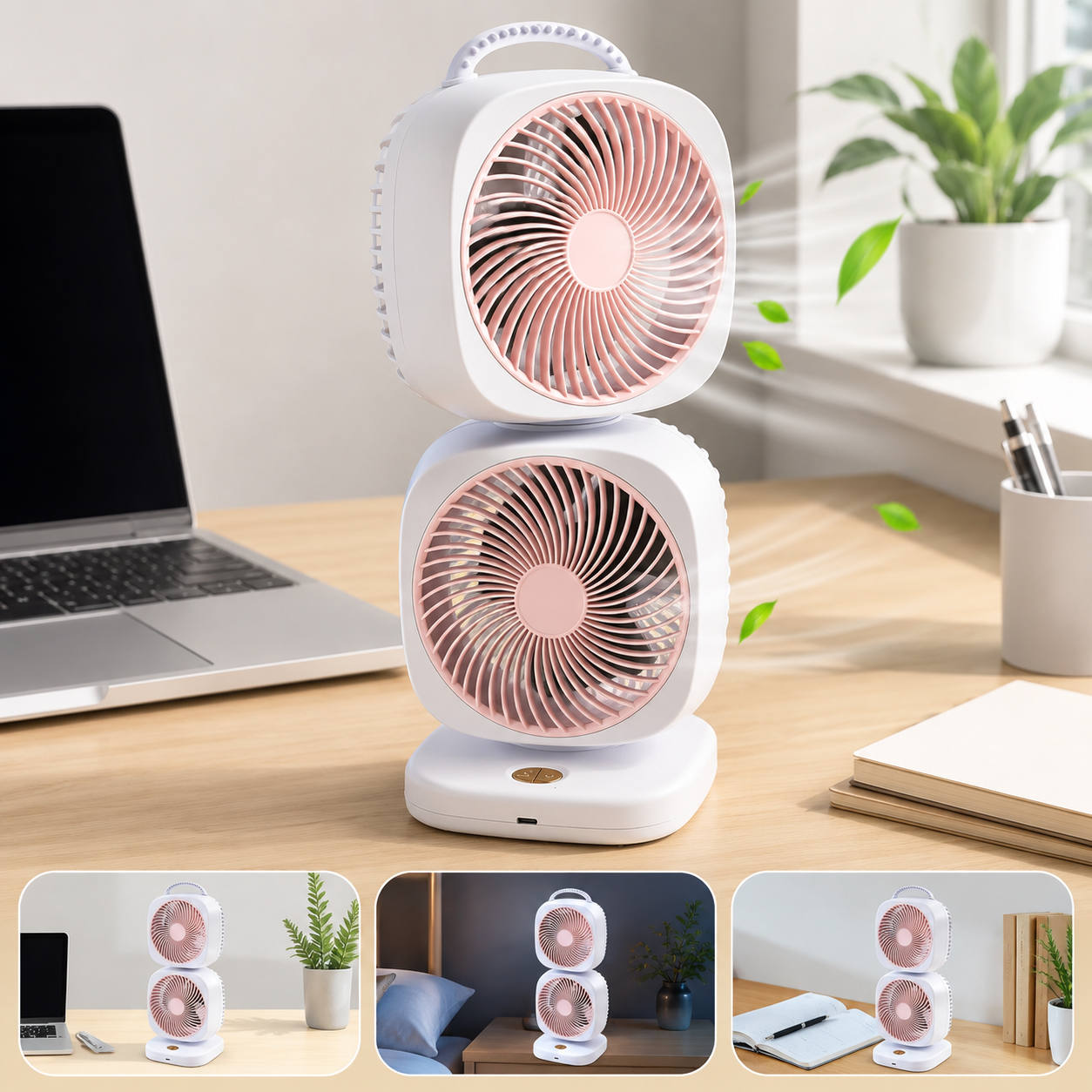 Portable Dual Head Usb Rechargeable Table Fan (1 Pc)