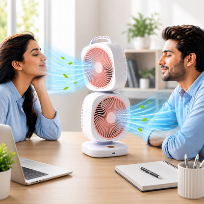Portable Dual Head Usb Rechargeable Table Fan (1 Pc)