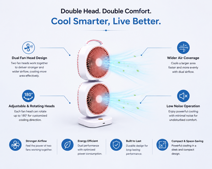 Portable Dual Head Usb Rechargeable Table Fan (1 Pc)