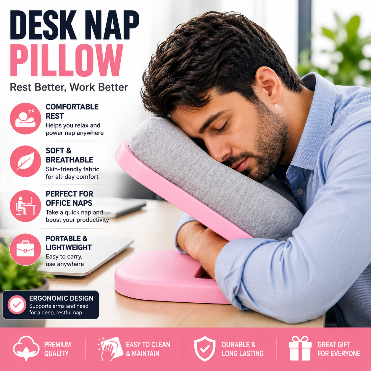 Foldable Desk Nap Pillow | Soft Neck Support Pillow for Office, School & Travel