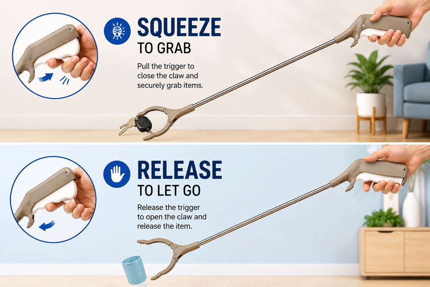 Hands-Free Grabber Tool – Long Reach Helping Hand Pickup Tool with Strong Grip Claw (83cm)