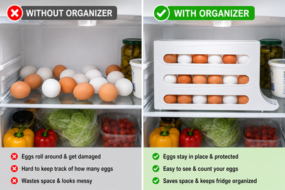 Space Saving Egg Storage Organizer Tray for Refrigerator – Large Capacity Rolling Egg Holder, Easy Access Fridge Egg Rack (1 Pc)
