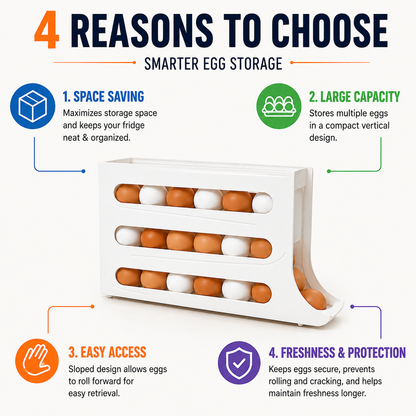 Space Saving Egg Storage Organizer Tray for Refrigerator – Large Capacity Rolling Egg Holder, Easy Access Fridge Egg Rack (1 Pc)