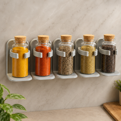 Drill-Free Wall Mounted Adjustable Spice Rack Organizer with Strong Adhesive Holder – Space Saving Kitchen Storage (1 Pc)