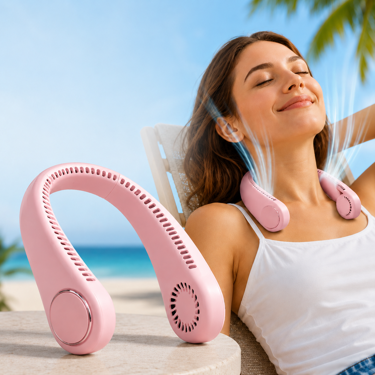 Portable Bladeless Neck Fan – Hands-Free USB Rechargeable 360° Cooling Wearable Fan for Travel, Office, Kitchen & Outdoor Use