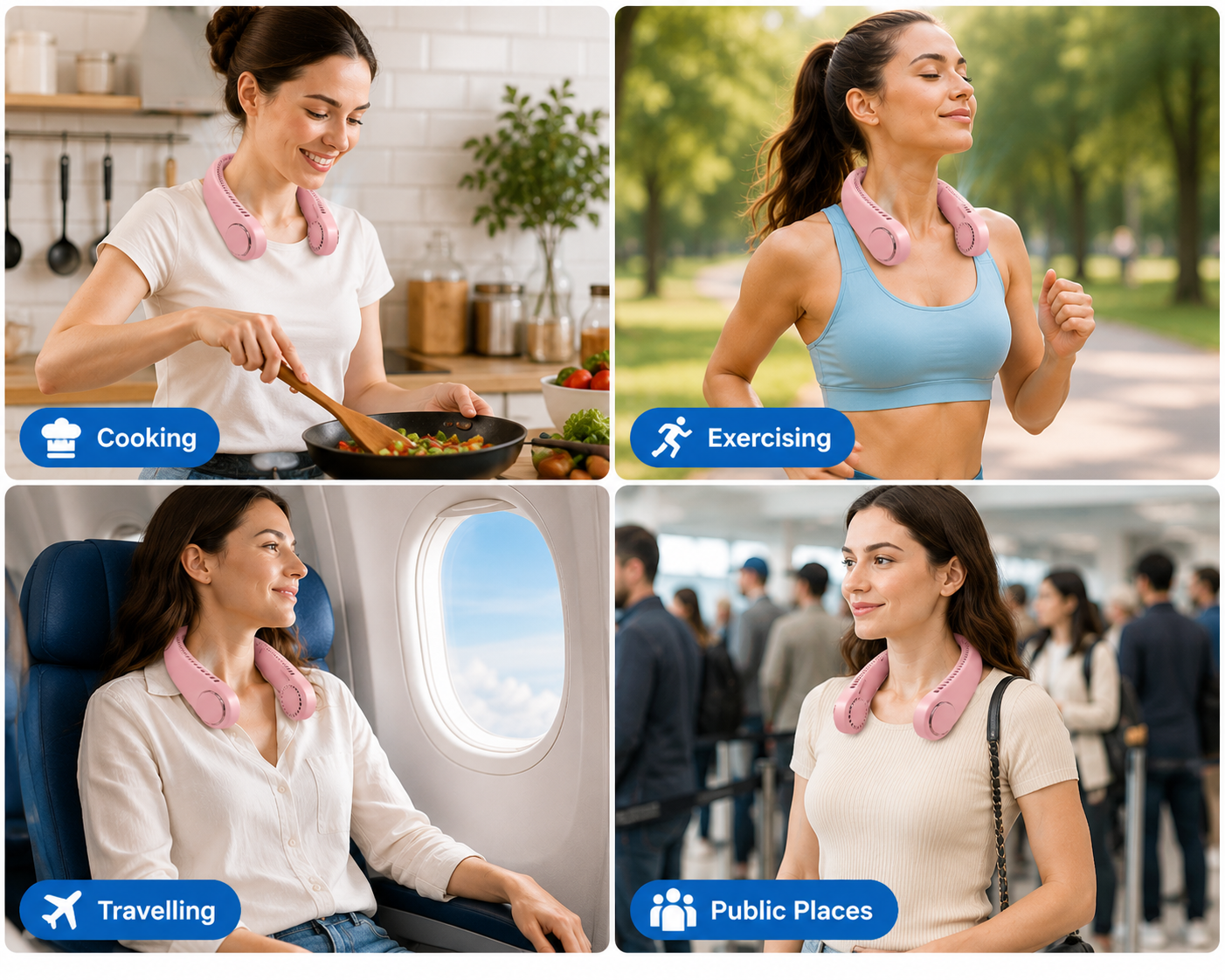 Portable Bladeless Neck Fan – Hands-Free USB Rechargeable 360° Cooling Wearable Fan for Travel, Office, Kitchen & Outdoor Use