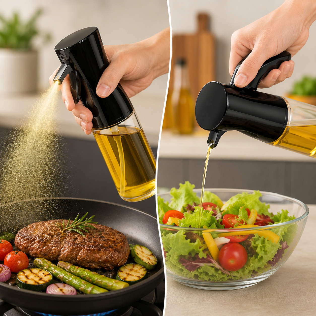 Premium Glass Oil Spray & Dispenser Bottle – Fine Mist Sprayer for Cooking Oil, Vinegar & Water, Refillable 300ml (1 Pc)