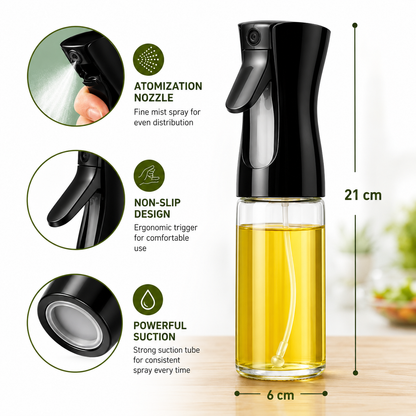 Premium Glass Oil Spray & Dispenser Bottle – Fine Mist Sprayer for Cooking Oil, Vinegar & Water, Refillable 300ml (1 Pc)