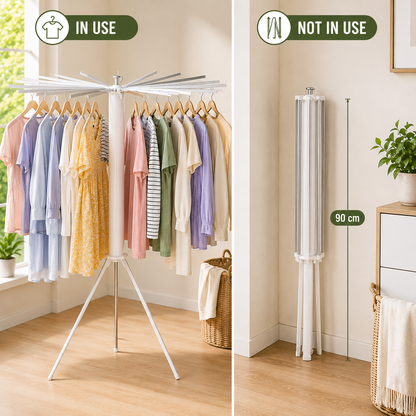 16 Arms Foldable & Rotatable Clothes Drying Rack – Space Saving Multi-Layer Laundry Stand with 3 Legs(1 Pc)