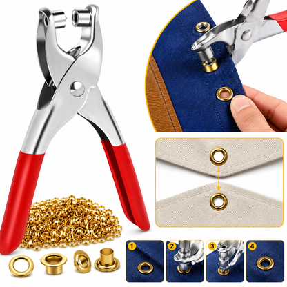 Grommet Setting Tool Kit with 25 Gold Eyelets – Steel Hole Punch Setter for Bags, Shoes, Leather, Canvas & Fabric Crafts