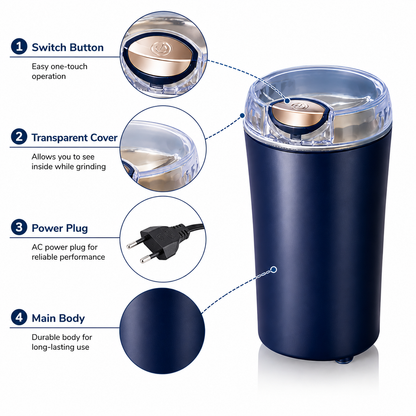 Mini Portable Electric Mini Grinder & Coffee Bean Mixer – Powerful Stainless Steel Dry Grinder for Coffee, Spices, Nuts, Seeds & Herbs