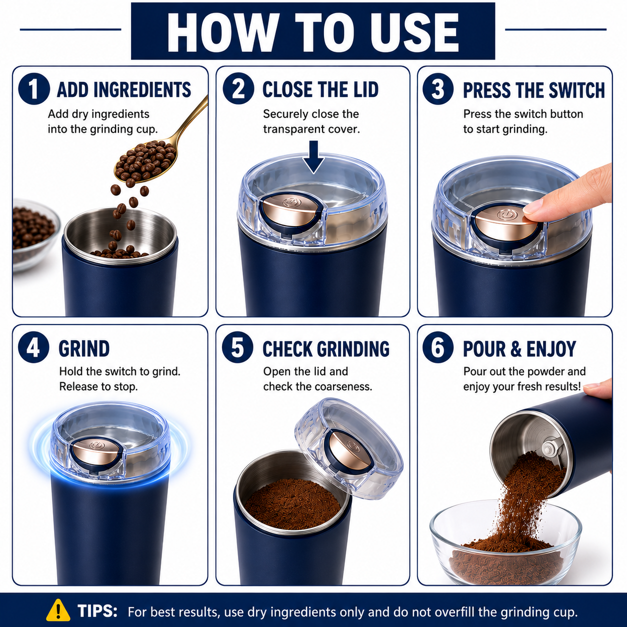 Mini Portable Electric Mini Grinder & Coffee Bean Mixer – Powerful Stainless Steel Dry Grinder for Coffee, Spices, Nuts, Seeds & Herbs
