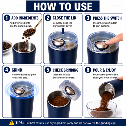 Mini Portable Electric Mini Grinder & Coffee Bean Mixer – Powerful Stainless Steel Dry Grinder for Coffee, Spices, Nuts, Seeds & Herbs