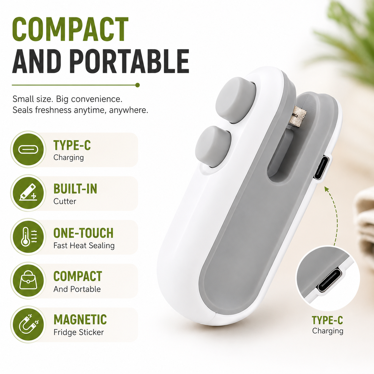 Mini Bag Sealer 2-in-1 Heat Sealer & Cutter – USB Rechargeable Portable Food Bag Sealing Machine for Snacks, Chips & Storage Bags