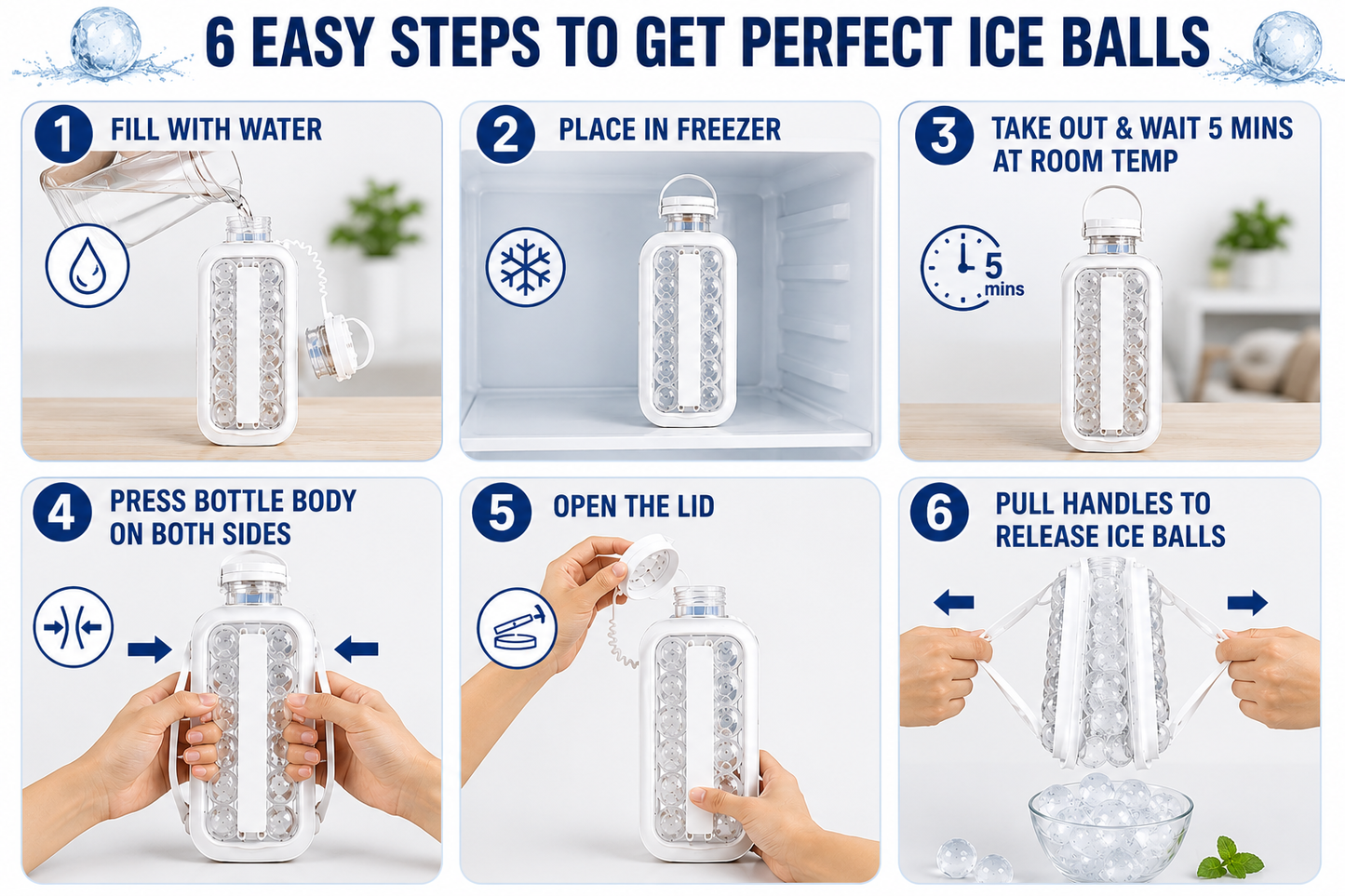 2-in-1 Foldable Ice Ball Maker Bottle with Lid – 14 Ice Cube Mold Tray for Cooling Drinks, Camping & Outdoor Use
