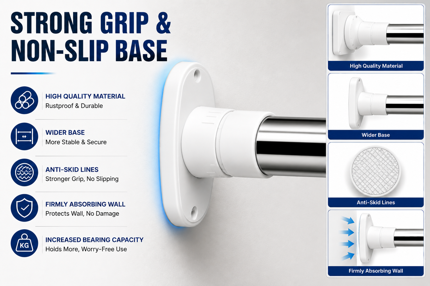 Drill-Free Adjustable Rod – Heavy Duty Multipurpose Extendable Tension Rod for Curtains, Bathroom & Clothes Drying