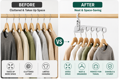 5-in-1 Foldable Space Saver Hanger – 360° Rotating Multi-Hook Clothes Organizer for Home & Travel