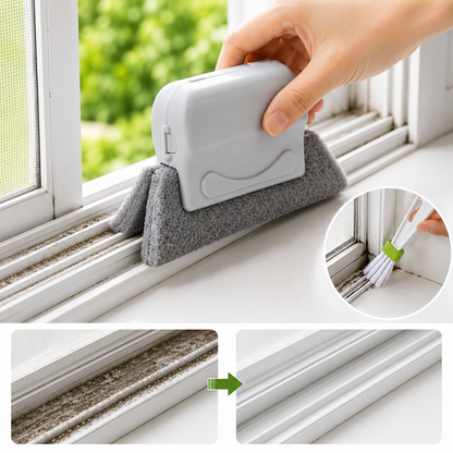 2-in-1 Window Track & Door Gap Cleaning Tool Set with Sponge Scrubber & Detail Brush