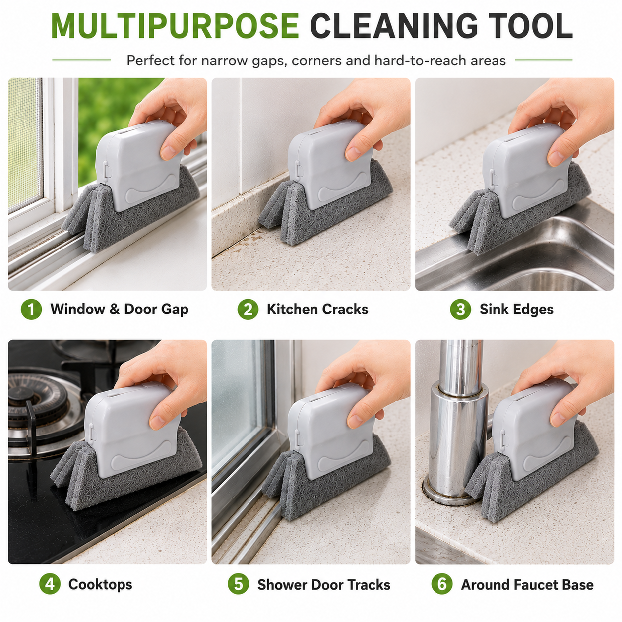 2-in-1 Window Track & Door Gap Cleaning Tool Set with Sponge Scrubber & Detail Brush