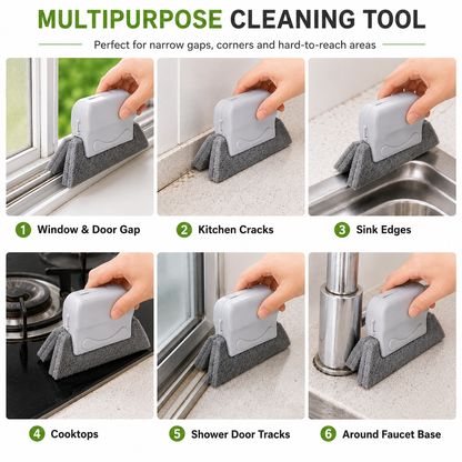 2-in-1 Window Track & Door Gap Cleaning Tool Set with Sponge Scrubber & Detail Brush