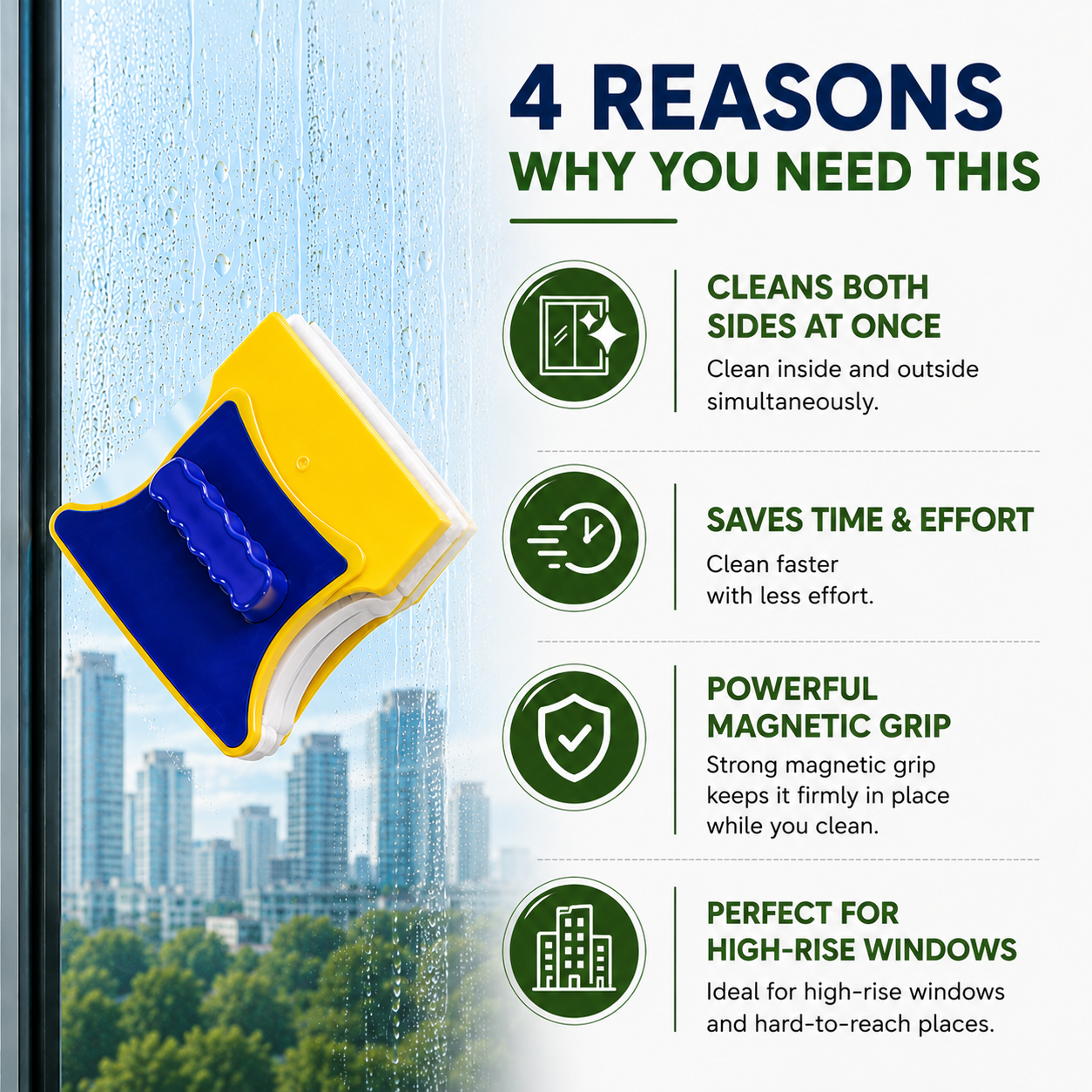 2-in-1 Magnetic Double-Sided Glass Cleaner for Windows, Glass Doors & Fish Tanks