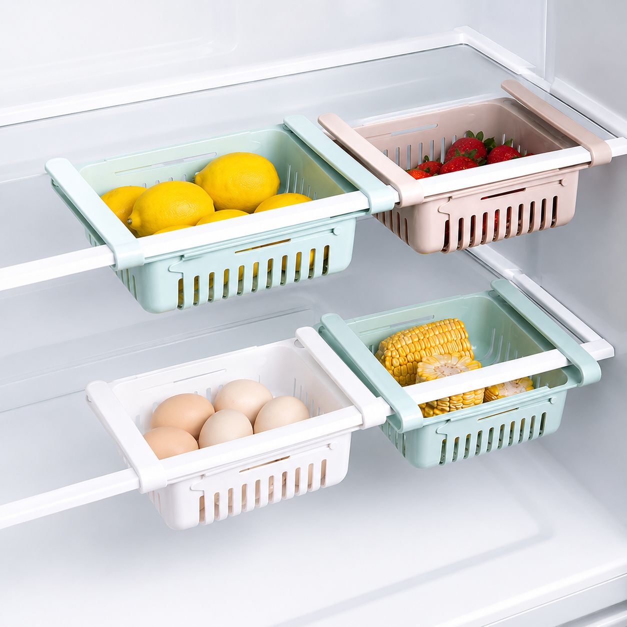 Adjustable Fridge Organizer Drawer – Sliding Storage Basket for Refrigerator & Freezer Space Saver