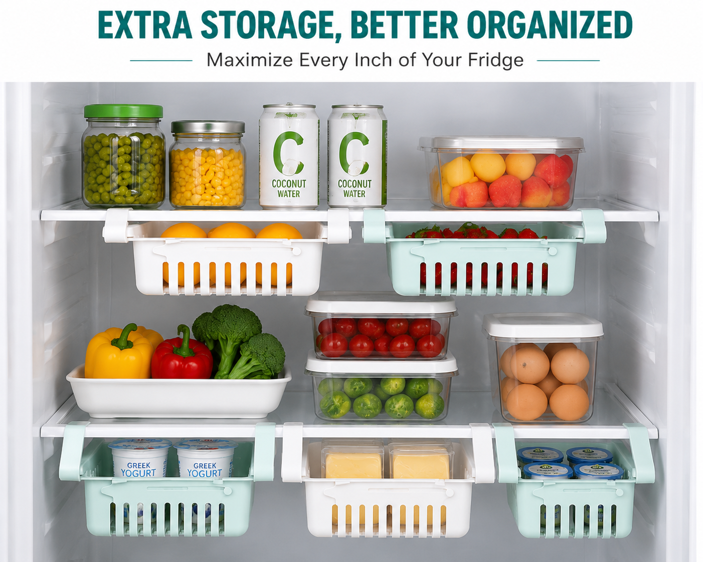 Adjustable Fridge Organizer Drawer – Sliding Storage Basket for Refrigerator & Freezer Space Saver