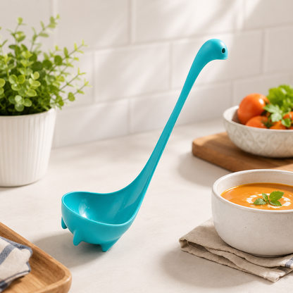 2-in-1 Nessie Soup Spoon & Strainer – Creative Long Handle Silicone Ladle