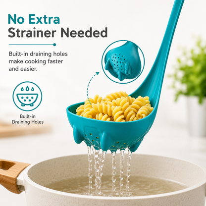 2-in-1 Nessie Soup Spoon & Strainer – Creative Long Handle Silicone Ladle