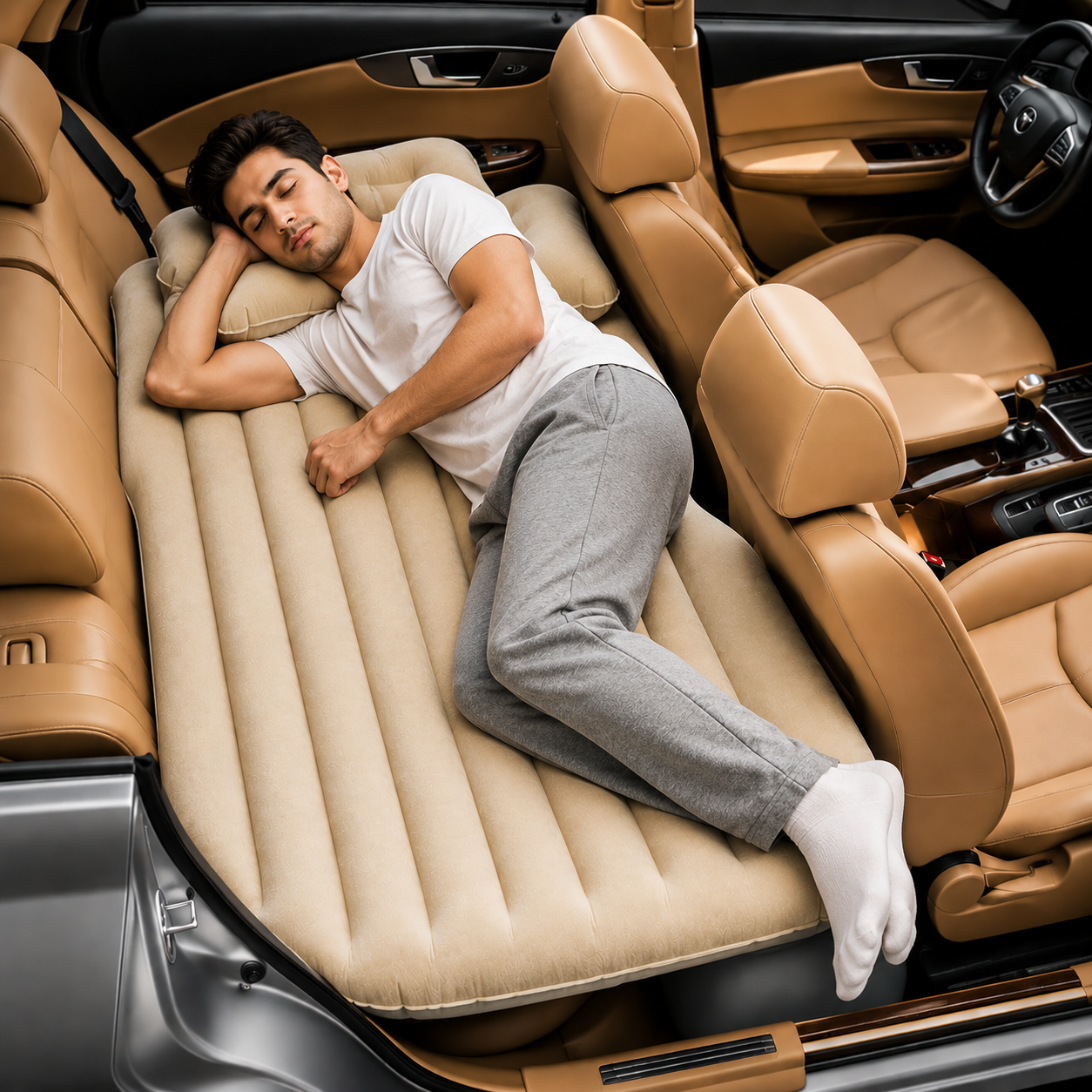 Portable Inflatable Car Bed Mattress with 2 Pillows & Air Pump | Back Seat Travel Air Mattress for SUV & Sedan