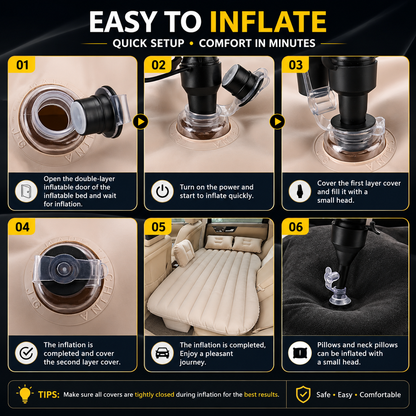 Portable Inflatable Car Bed Mattress with 2 Pillows & Air Pump | Back Seat Travel Air Mattress for SUV & Sedan