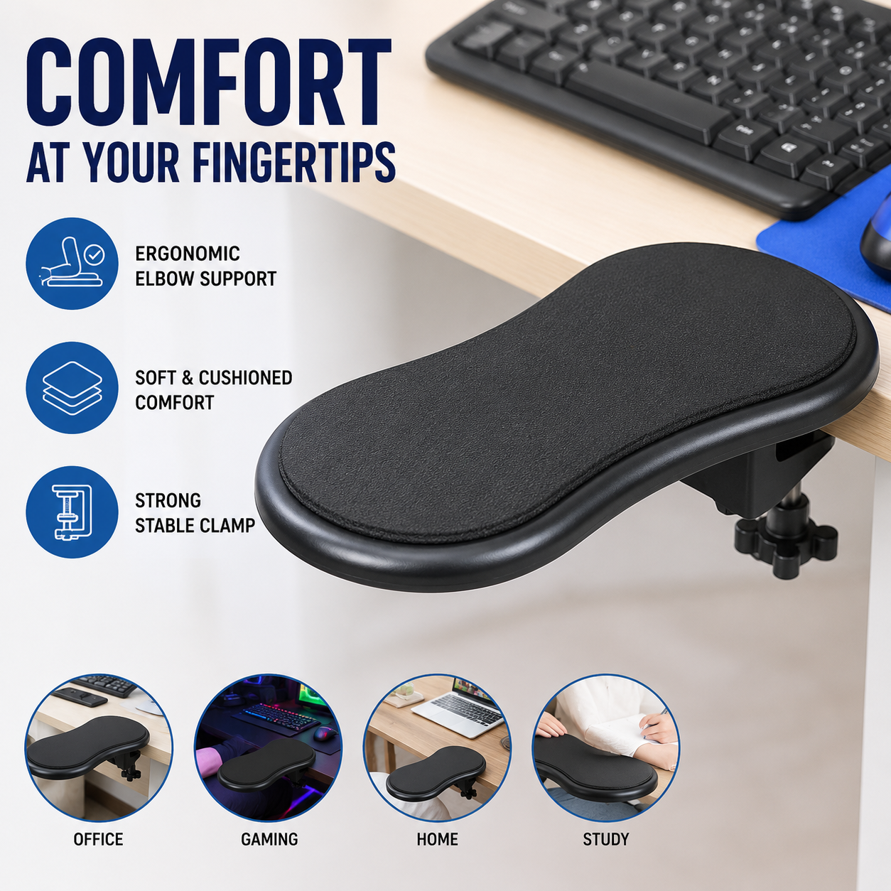 Desk Arm Support + Wrist Rest Combo for Office & Computer Work