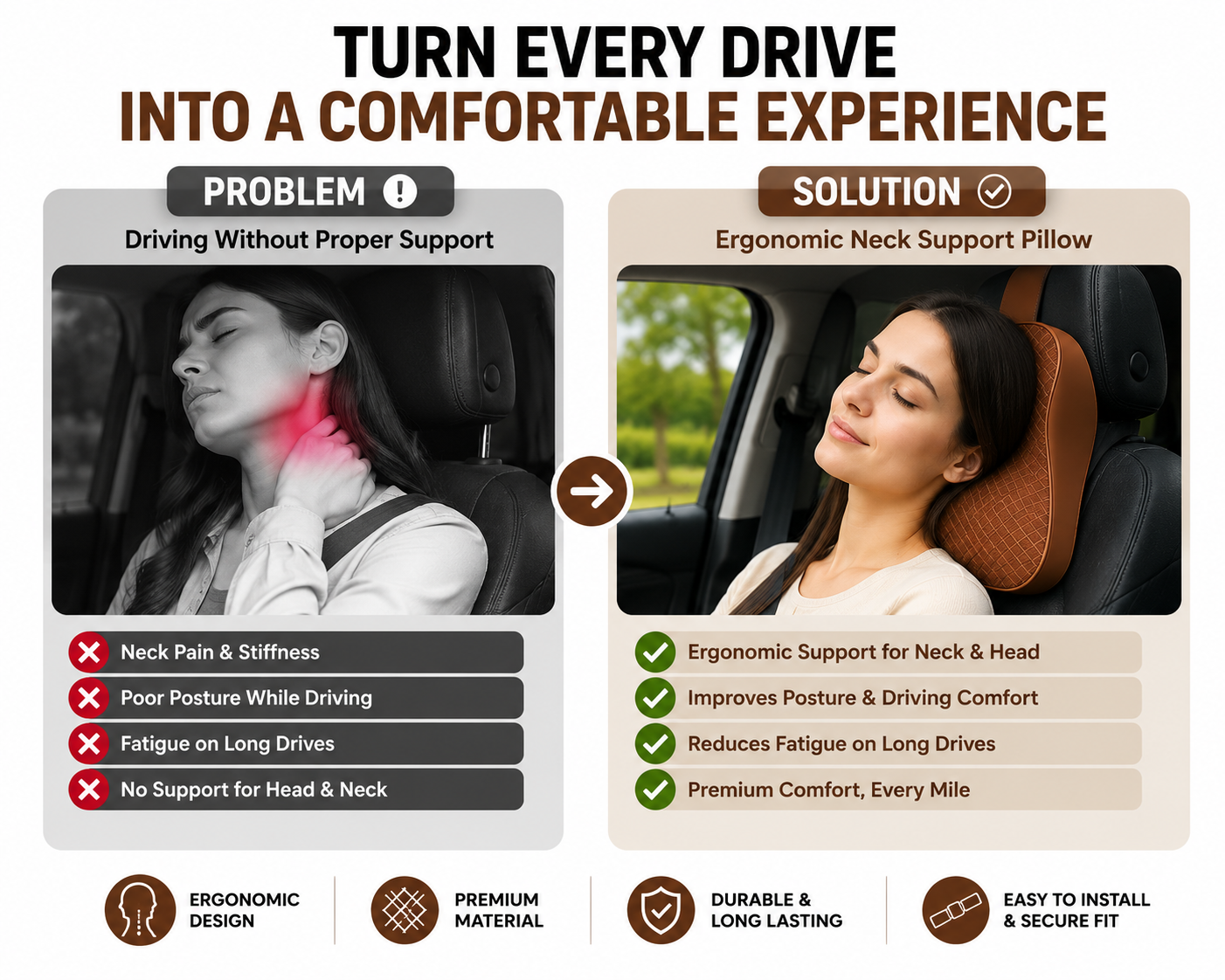 Car Neck Pillow – Ergonomic Headrest Cushion for Neck Support & Comfortable Driving (1