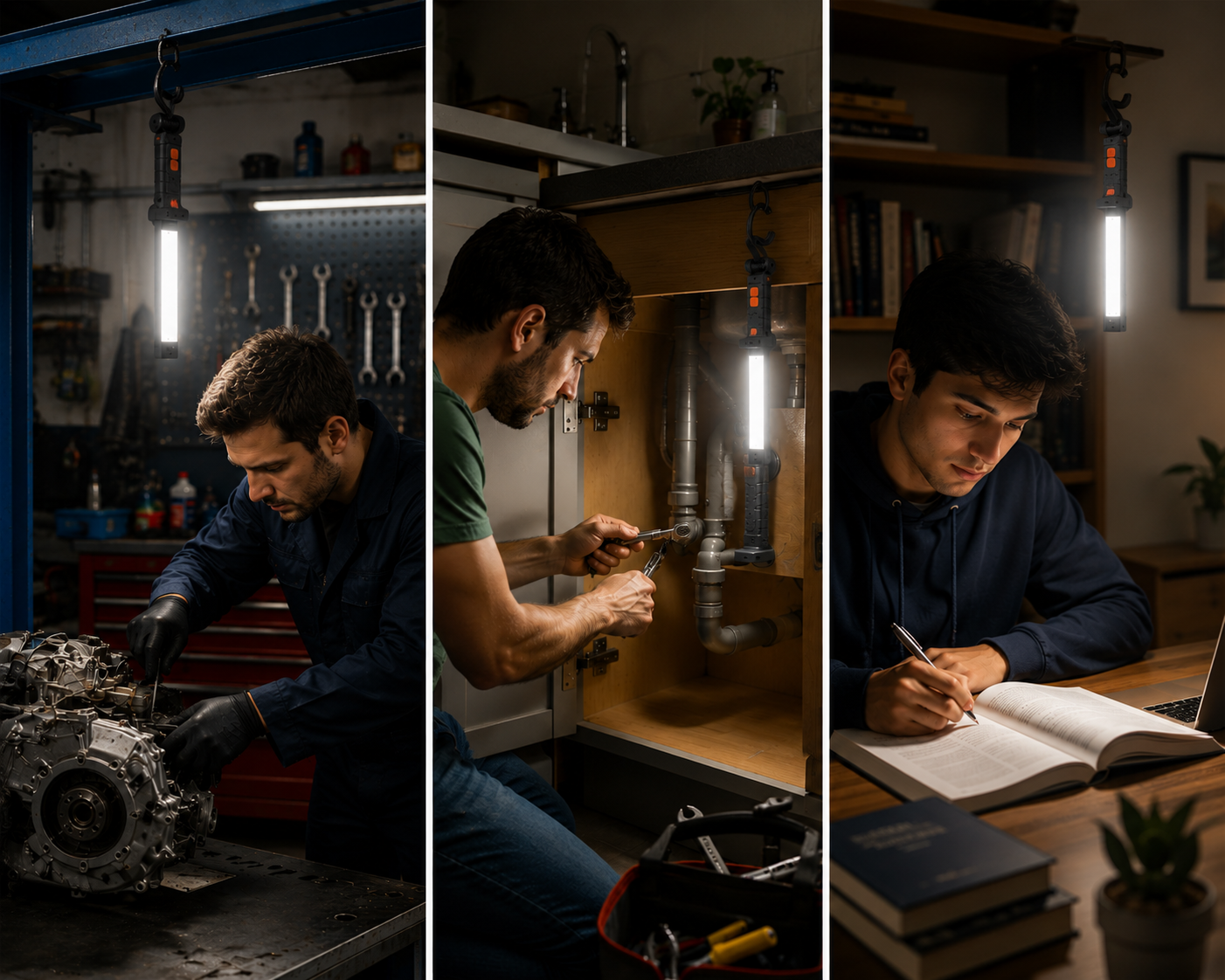 Compact Rechargeable LED Work Light with Magnetic Base, Adjustable Arm & Hanging Hook – Portable Inspection Lamp for Workshop, Home Repair & Emergency Use