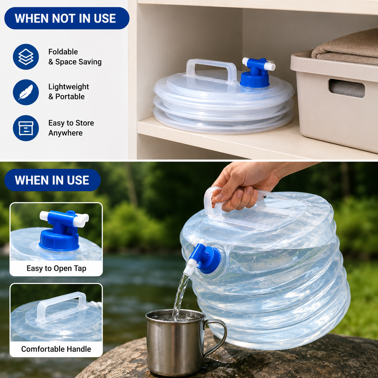 5L Foldable Water Container with Tap – Portable Collapsible Water Storage Can for Camping, Travel & Emergency Use