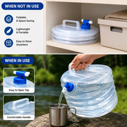 5L Foldable Water Container with Tap – Portable Collapsible Water Storage Can for Camping, Travel & Emergency Use