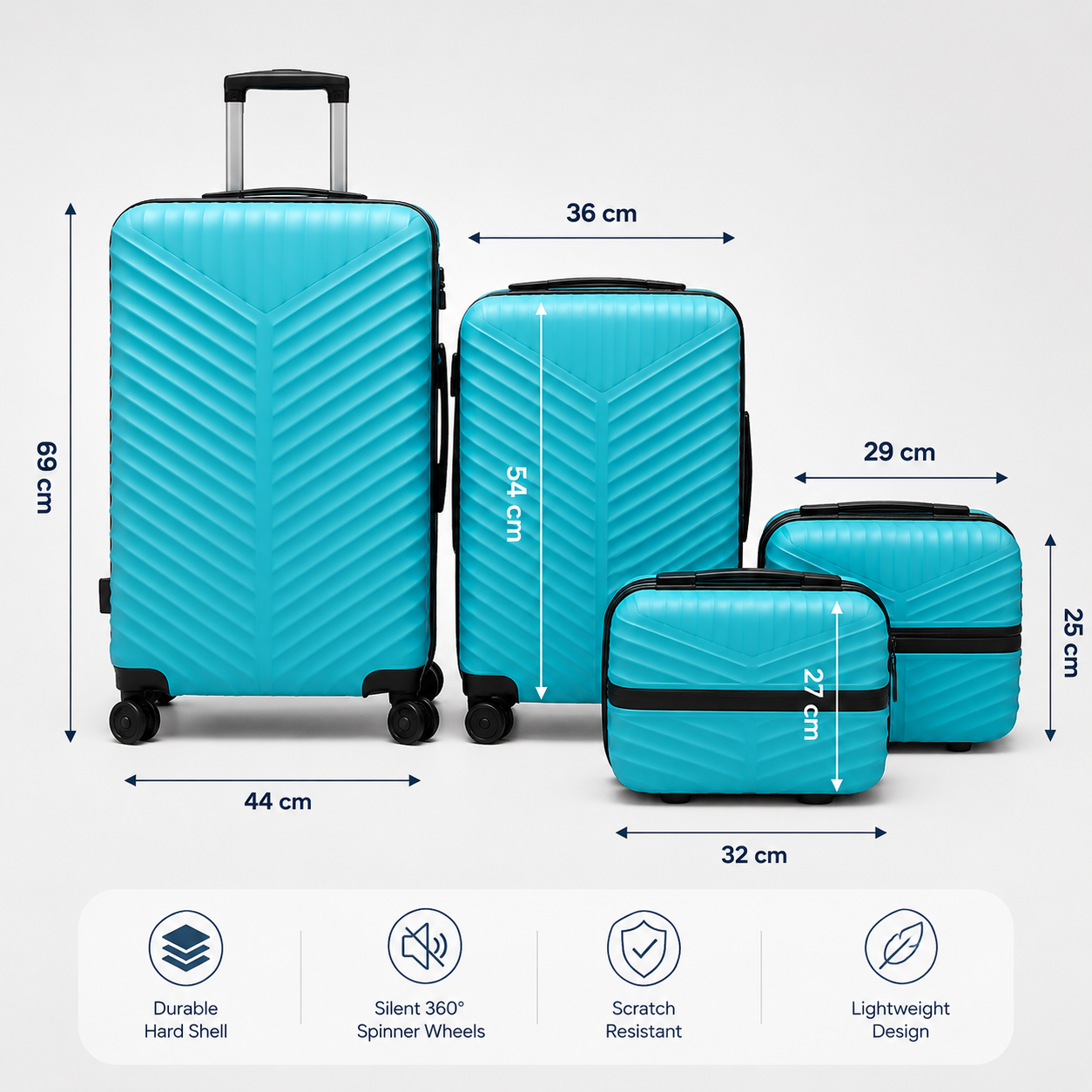 4-in-1 Travel Luggage Set – Durable Hard Shell Suitcases with 360° Spinner Wheels (4 Pieces)