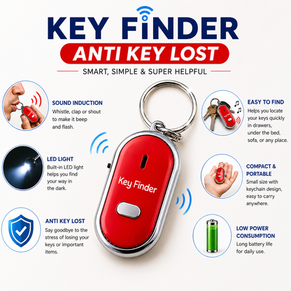 Key Finder Anti-Lost Whistle Keychain with LED Light – Sound Activated Key Locator for Keys, Bags & Wallets (1 Pc)
