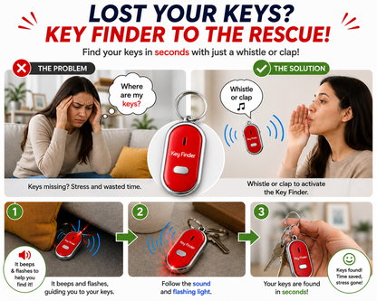 Key Finder Anti-Lost Whistle Keychain with LED Light – Sound Activated Key Locator for Keys, Bags & Wallets (1 Pc)