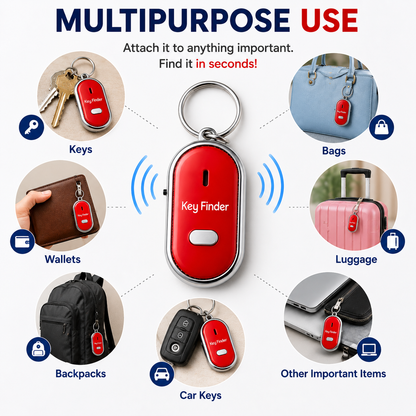 Key Finder Anti-Lost Whistle Keychain with LED Light – Sound Activated Key Locator for Keys, Bags & Wallets (1 Pc)