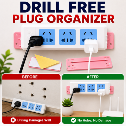 Self Adhesive No-Hole Wall Mount Plug Organizer Holder – Reusable Power Strip & Device Wall Mount (1 Pair)