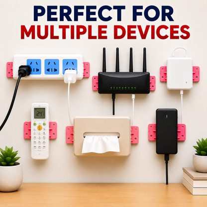 Self Adhesive No-Hole Wall Mount Plug Organizer Holder – Reusable Power Strip & Device Wall Mount (1 Pair)