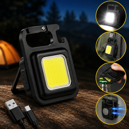 Rechargeable Mini Keychain Flashlight with Magnet Base & Bottle Opener – 4 Light Modes Portable COB LED Work Light (1 Pc)