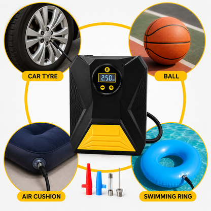 Mini Digital Portable Car Tyre Air Compressor with LCD Display & Auto Cut-Off – 12V Air Pump for Cars, Bikes, Balls & Inflatables