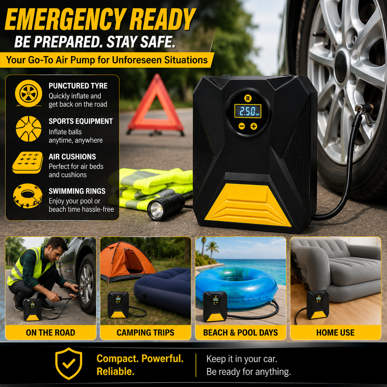 Mini Digital Portable Car Tyre Air Compressor with LCD Display & Auto Cut-Off – 12V Air Pump for Cars, Bikes, Balls & Inflatables
