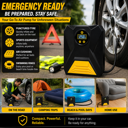 Mini Digital Portable Car Tyre Air Compressor with LCD Display & Auto Cut-Off – 12V Air Pump for Cars, Bikes, Balls & Inflatables