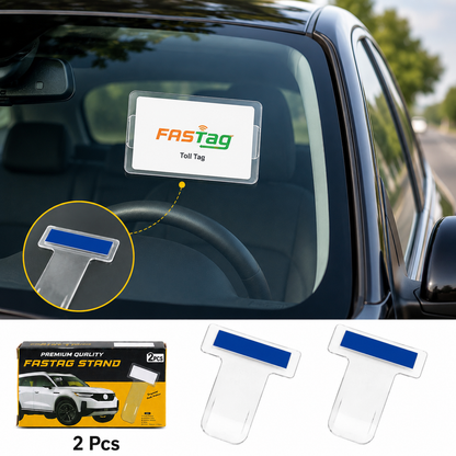FASTag Stand & Transparent Ticket Holder for Car Windshield – Self-Adhesive Card Clip (2 Pieces)