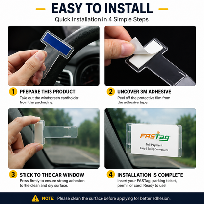 FASTag Stand & Transparent Ticket Holder for Car Windshield – Self-Adhesive Card Clip (2 Pieces)