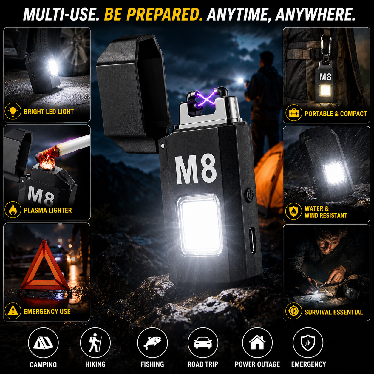 USB Rechargeable LED Torch Lighter with Electric Ignition – Portable Emergency Outdoor Survival Tool