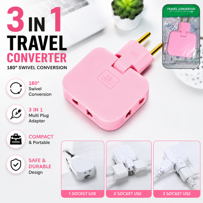3-in-1 Foldable Universal Adapter Plug | Rotating Multi Plug Travel Socket